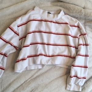 White colored striped cropped hoodie